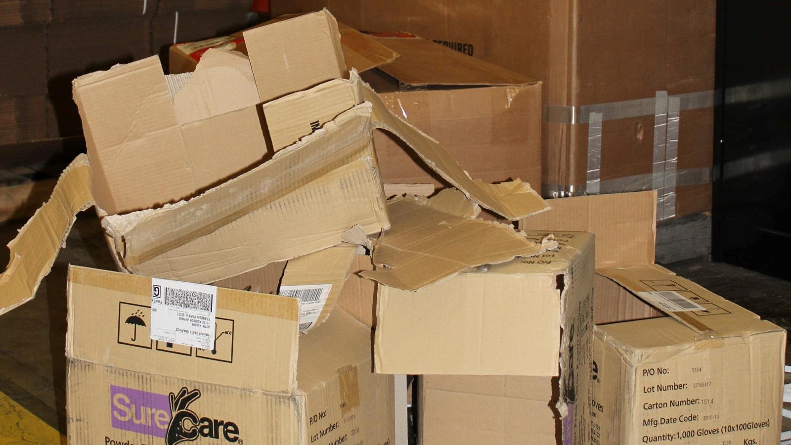 Pile of used cardboard boxes
